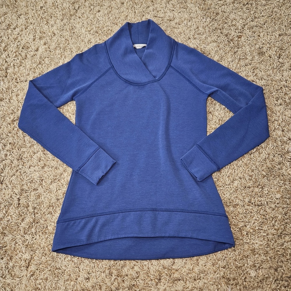 Athleta Sweatshirt Women's Size XXS Blue Twist Neck Mock Pullover Wool Blend EUC